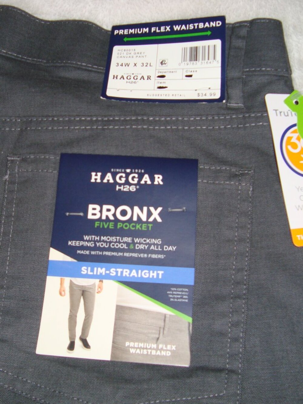 NEW Haggar H26 Men's Casual Pants 36x32Dark Grey Five Pocket Slim Straight NWT